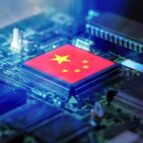 China,Flag,On,A,Cpu,Processor.,Chinese,Chip,Manufacturer,Concept,