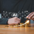 Ai,Drives,Money,And,Fintech,As,A,Hand,Stacks,Gold